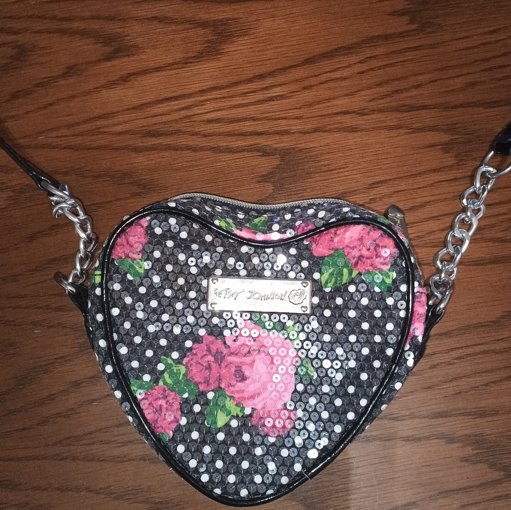 Betsey Johnson sequins heart crossbody bag